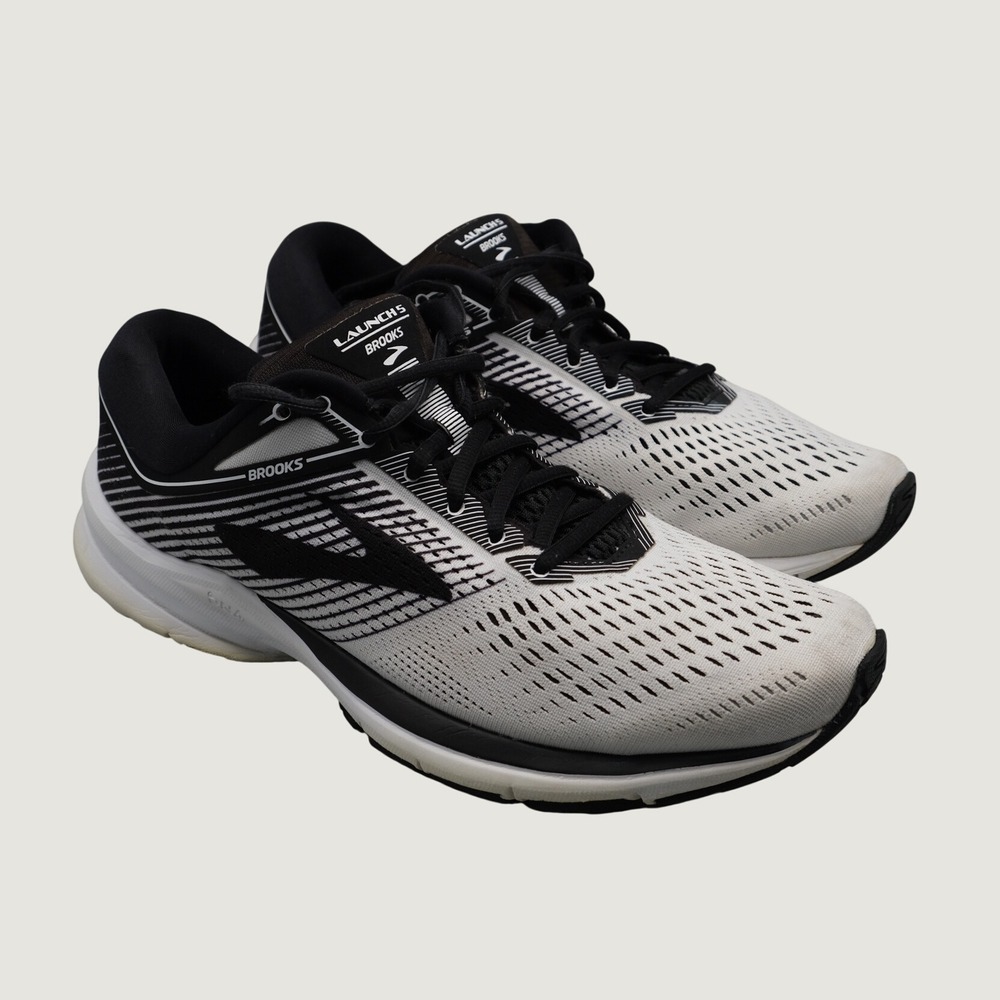 Brooks Launch 5 Running Shoes 9.5 White Black Mesh Neutral 1102781D189